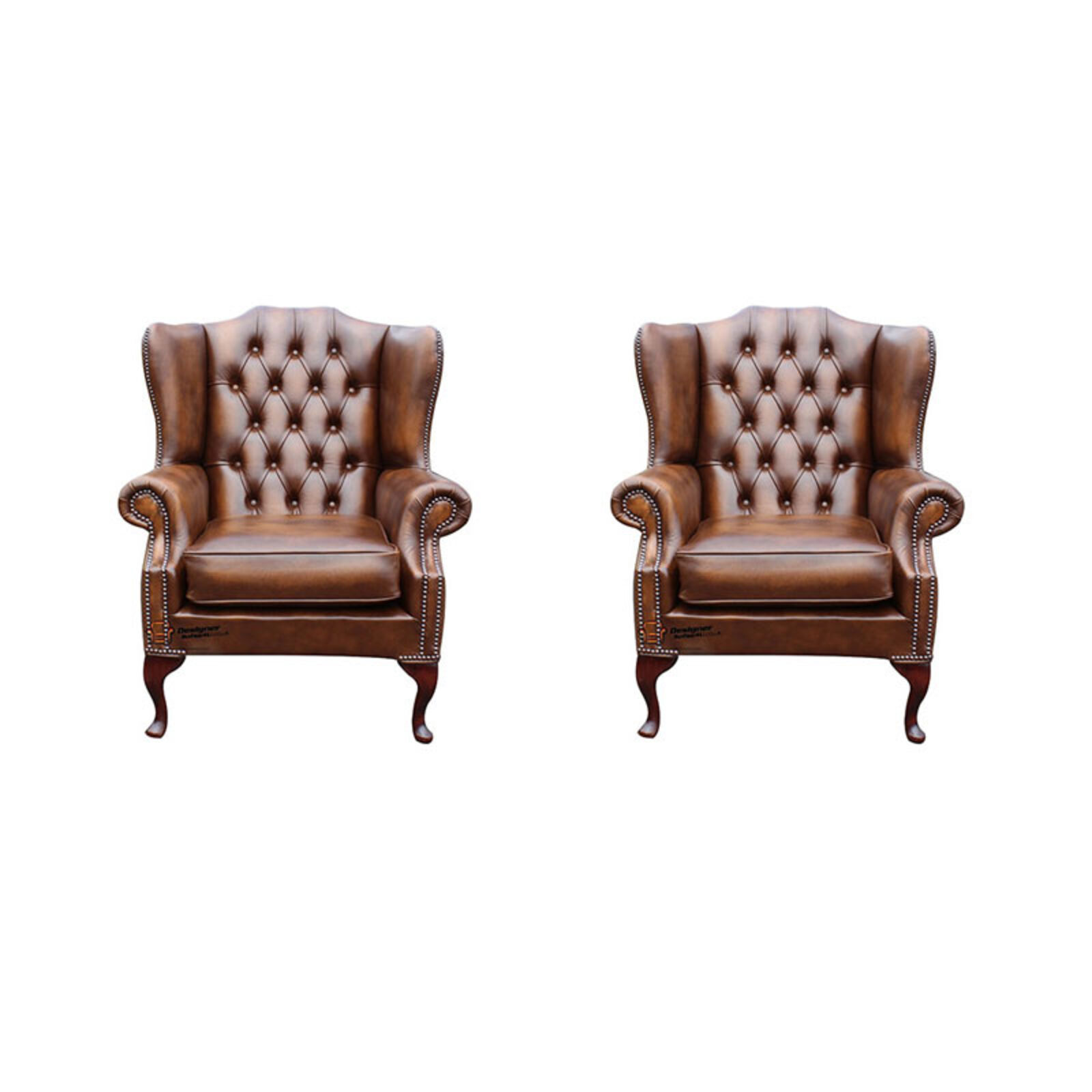 Product photograph of Chesterfield 2 X Mallory Wing Chair Leather Sofa Suite Offer Antique Tan from Designer Sofas 4U