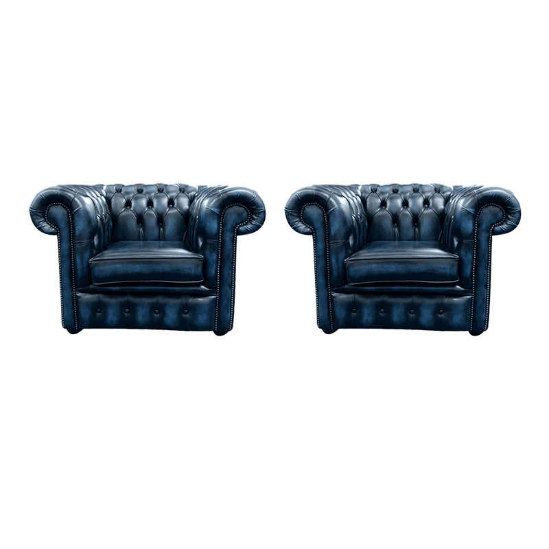 Product photograph of Chesterfield 2 X Club Chairs Leather Sofa Suite Offer Antique Blue from Designer Sofas 4U