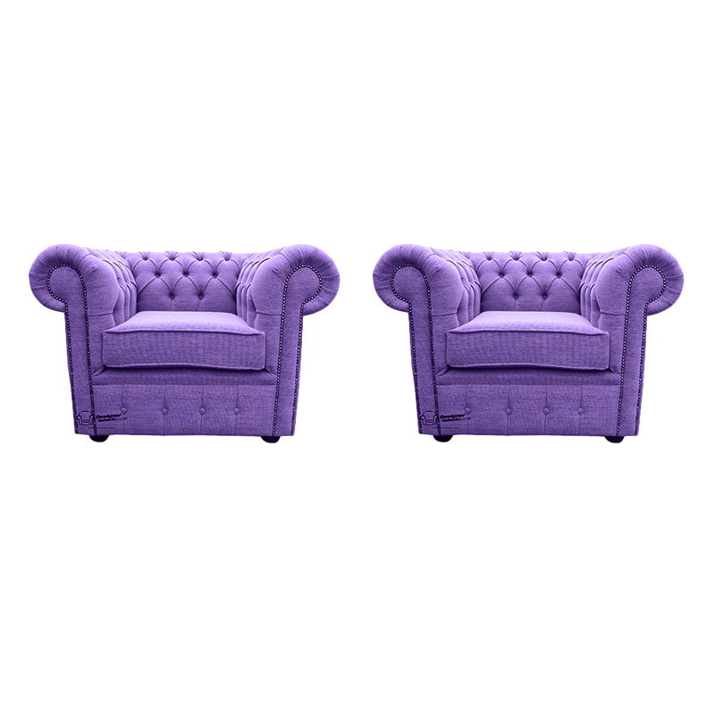Product photograph of Chesterfield 2 X Club Chairs Verity Purple Fabric Sofa Suite Offer from Designer Sofas 4U