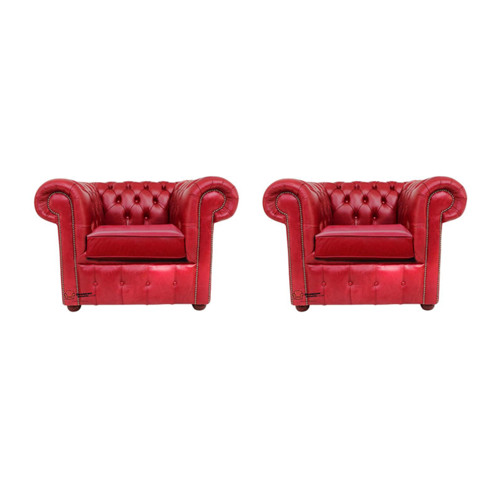 Product photograph of Chesterfield 2 X Club Chairs Old English Gamay Red Leather Sofa Offer from Designer Sofas 4U