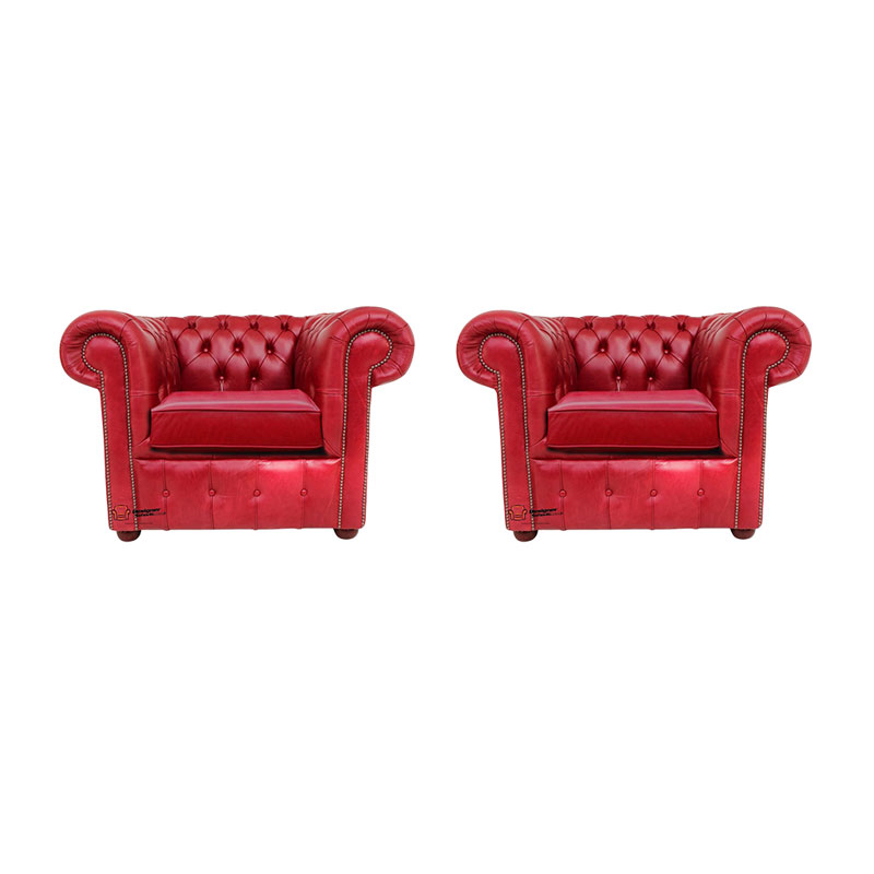Product photograph of Chesterfield 2 X Club Chairs Old English Gamay Red Leather Amp Hellip from Designer Sofas 4U