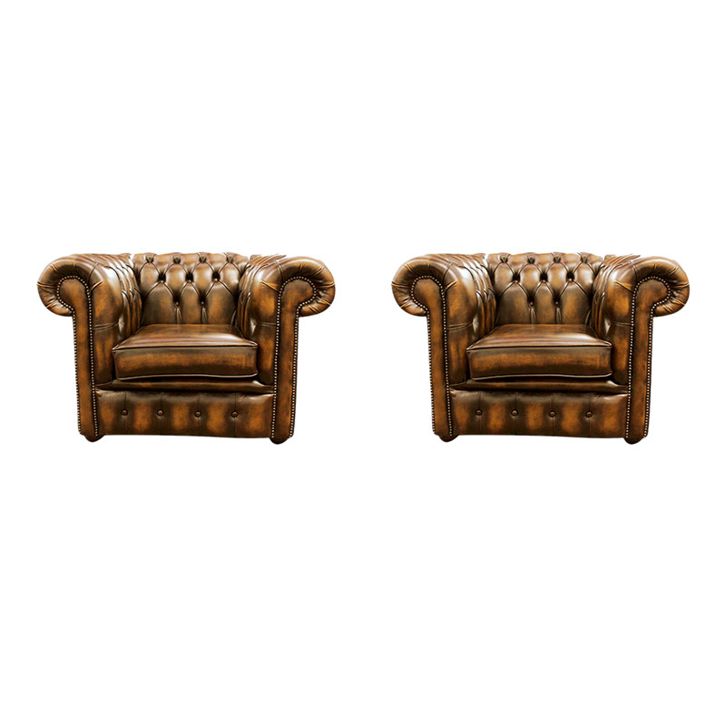 Product photograph of Chesterfield 2 X Club Chairs Leather Sofa Suite Offer Antique Gold from Designer Sofas 4U