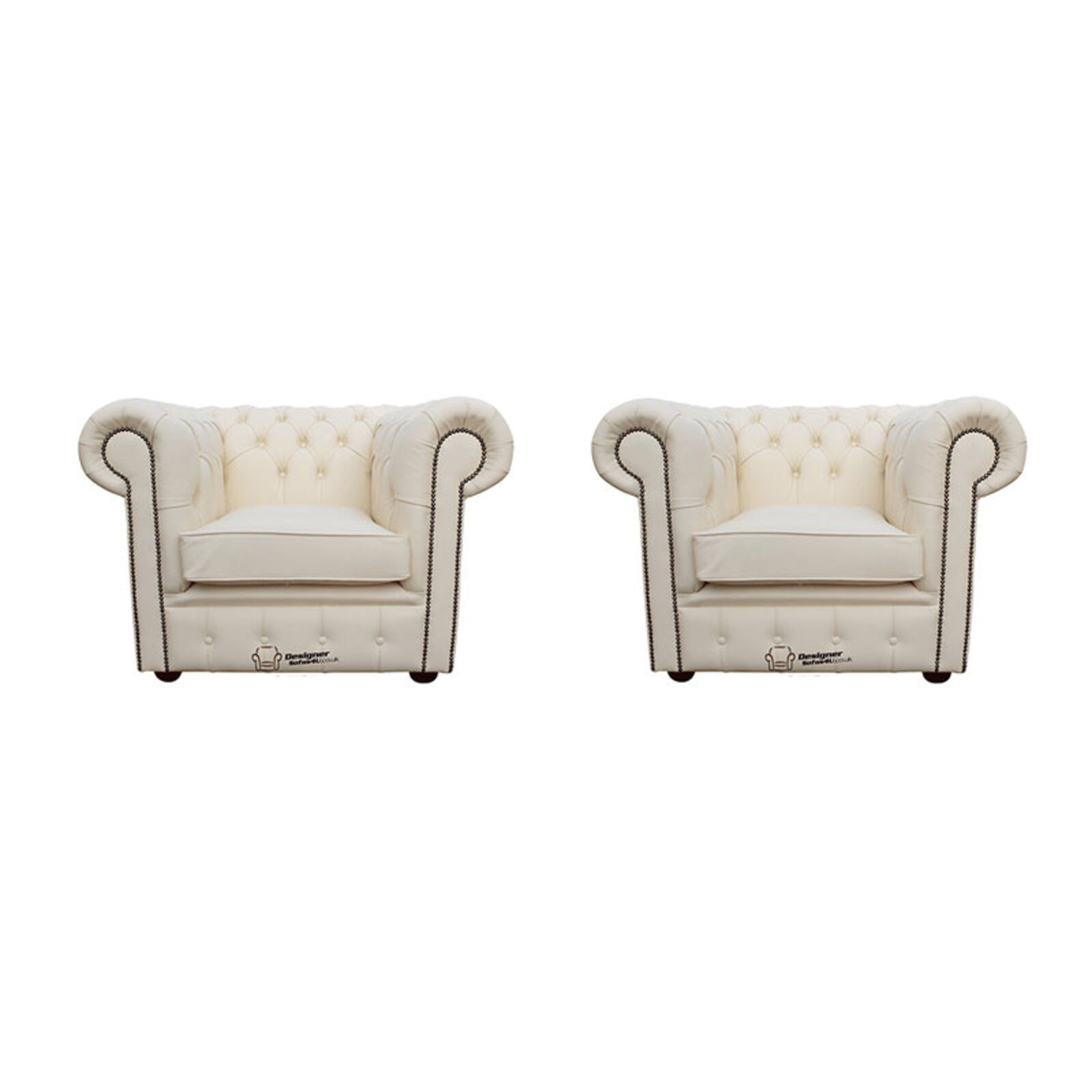 Product photograph of Chesterfield 2 X Club Chairs Leather Sofa Suite Offer Cottonseed Cream from Designer Sofas 4U
