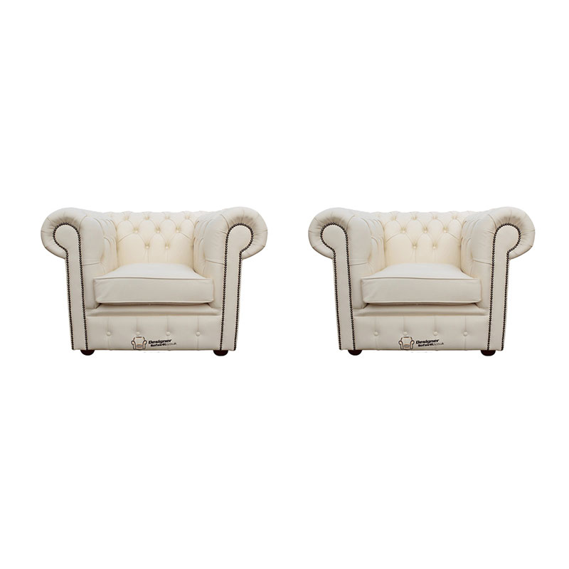 Product photograph of Chesterfield 2 X Club Chairs Leather Sofa Suite Offer Cottonseed Amp Hellip from Designer Sofas 4U