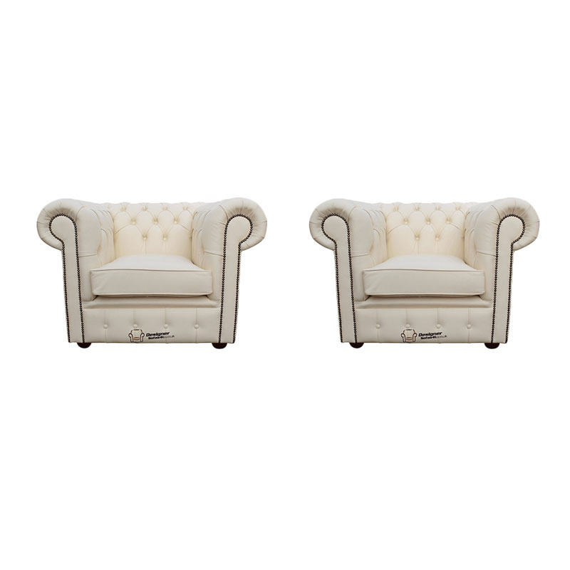 Product photograph of Chesterfield 2 X Club Chairs Leather Sofa Suite Offer Ivory from Designer Sofas 4U