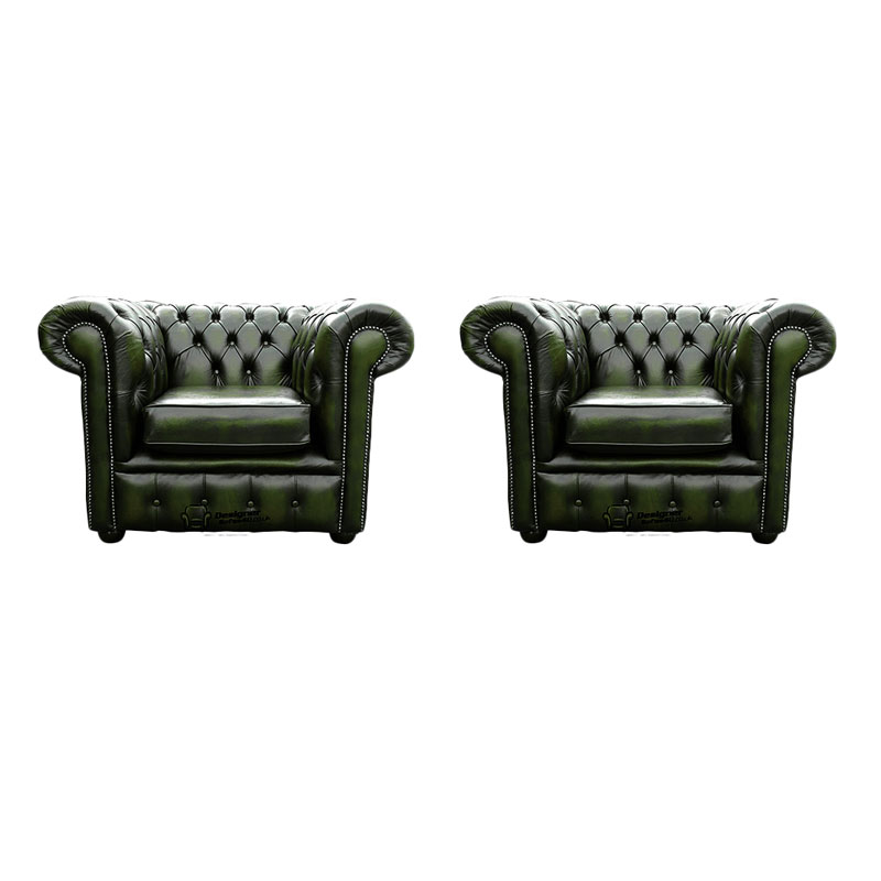 Product photograph of Chesterfield 2 X Club Chairs Leather Sofa Suite Offer Antique Green from Designer Sofas 4U