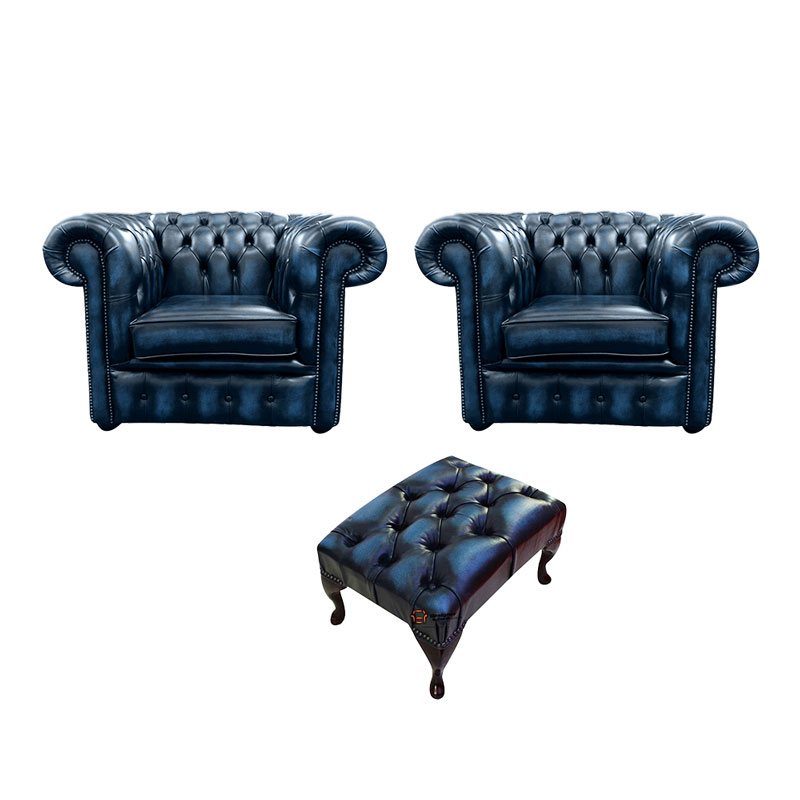 Product photograph of Chesterfield 2 X Club Chairs Footstool Leather Sofa Suite Amp Hellip from Designer Sofas 4U