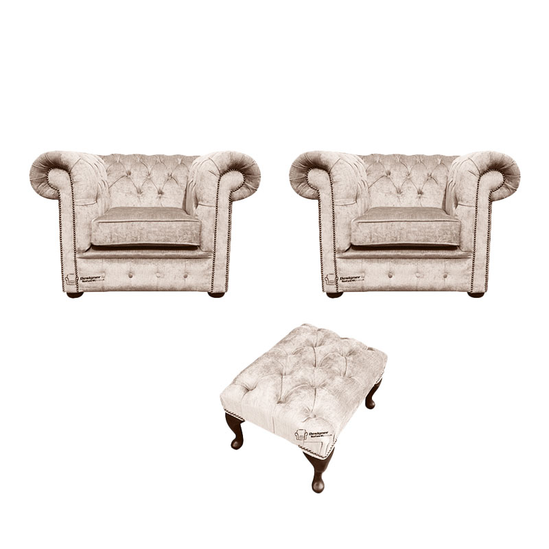 Product photograph of Chesterfield 2 X Club Chairs Footstool Harmony Ivory Velvet Amp Hellip from Designer Sofas 4U