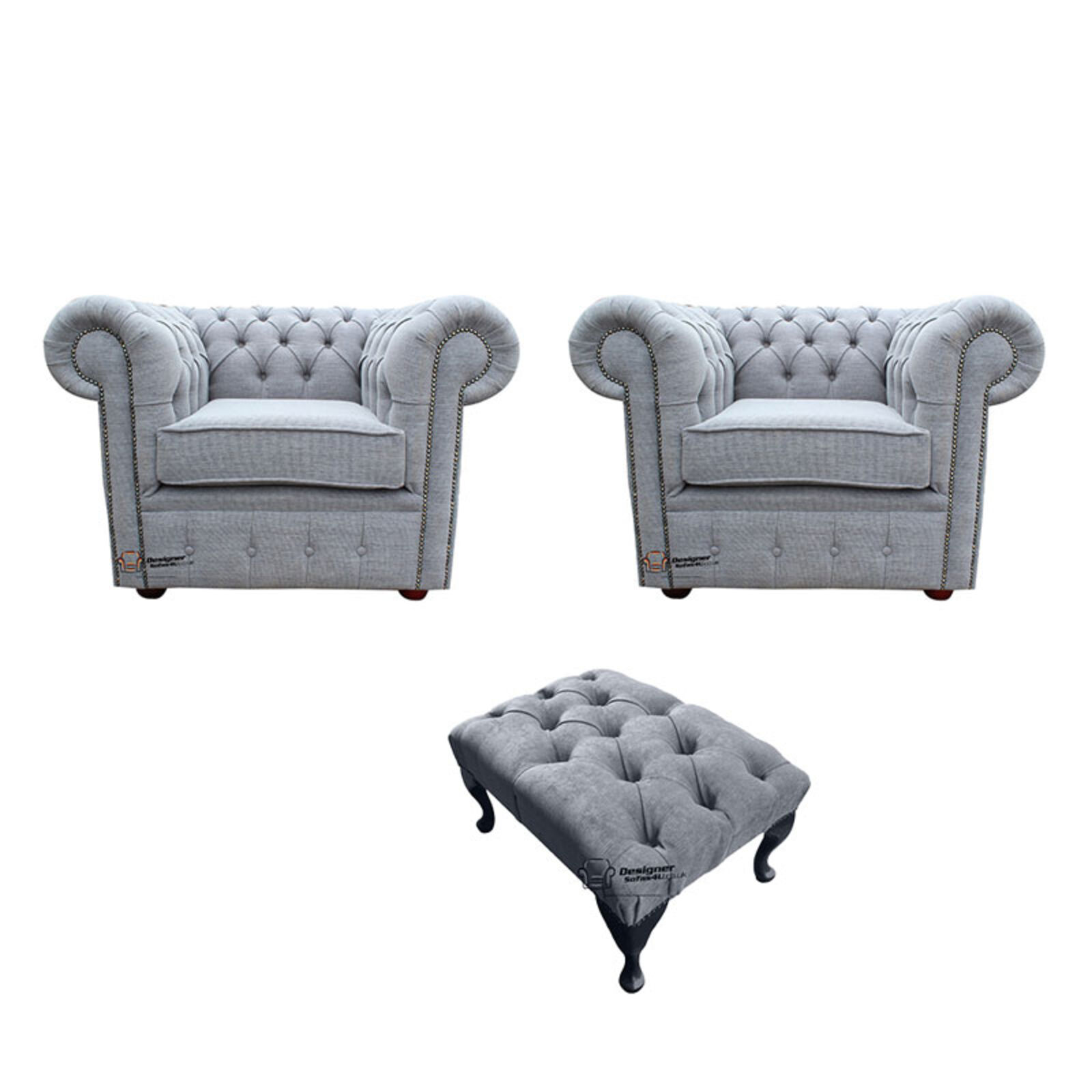 Product photograph of Chesterfield 2 X Club Chairs Footstool Verity Plain Steel Amp Hellip from Designer Sofas 4U