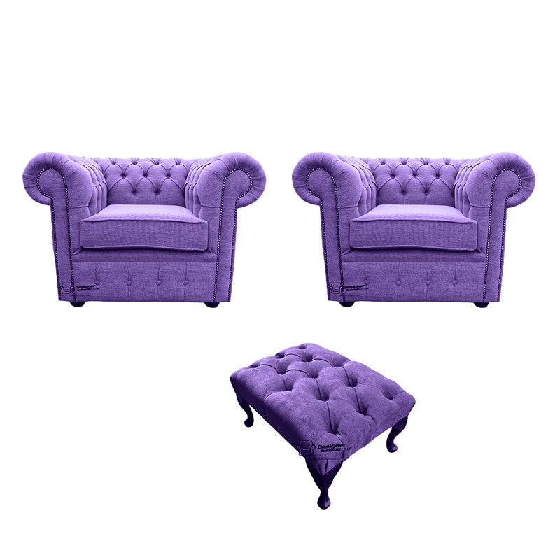 Product photograph of Chesterfield 2 X Club Chairs Footstool Verity Purple Fabric Amp Hellip from Designer Sofas 4U
