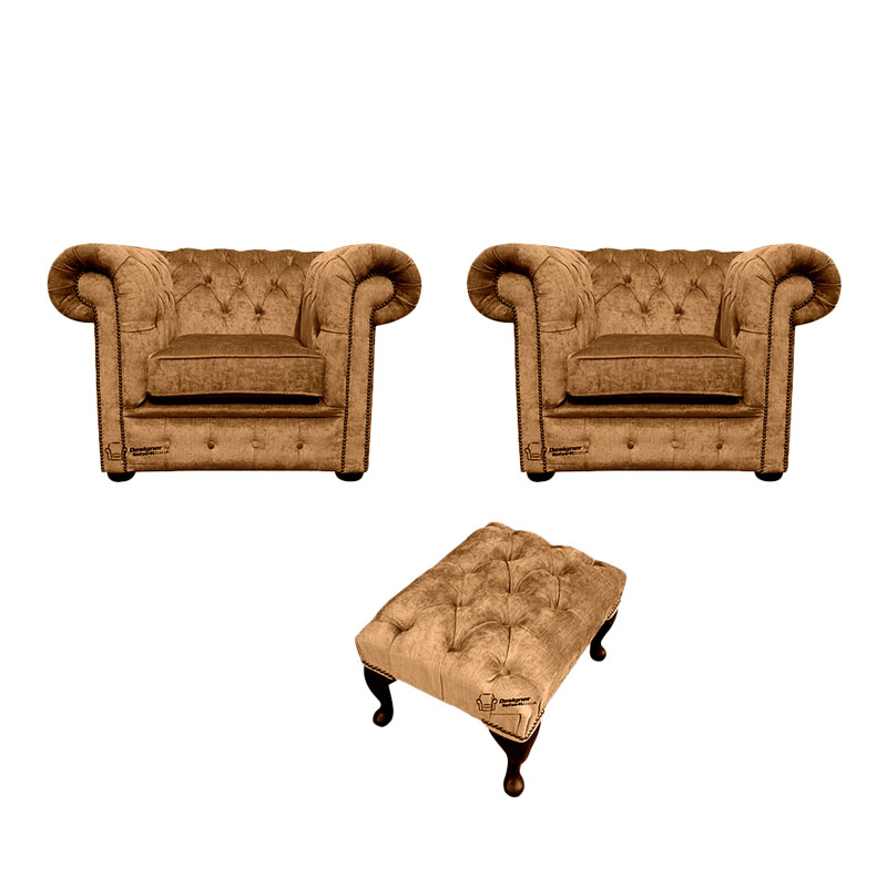 Product photograph of Chesterfield 2 X Club Chairs Footstool Harmony Gold Velvet Amp Hellip from Designer Sofas 4U