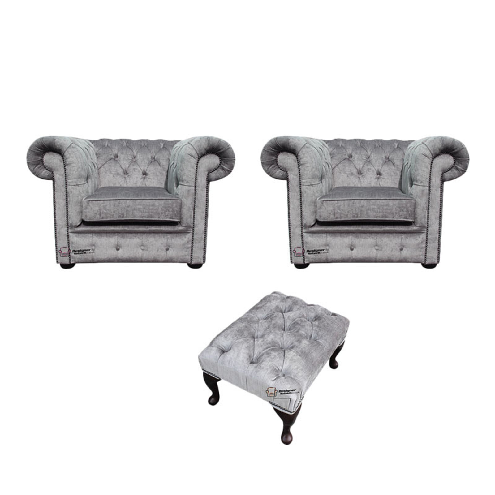 Product photograph of Chesterfield 2 X Club Chairs Footstool Perla Illusions Amp Hellip from Designer Sofas 4U