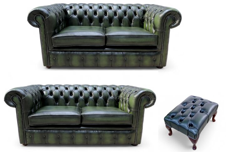 Chesterfield 2+2+Footstool Leather Sofa Offer Antique Green Leather