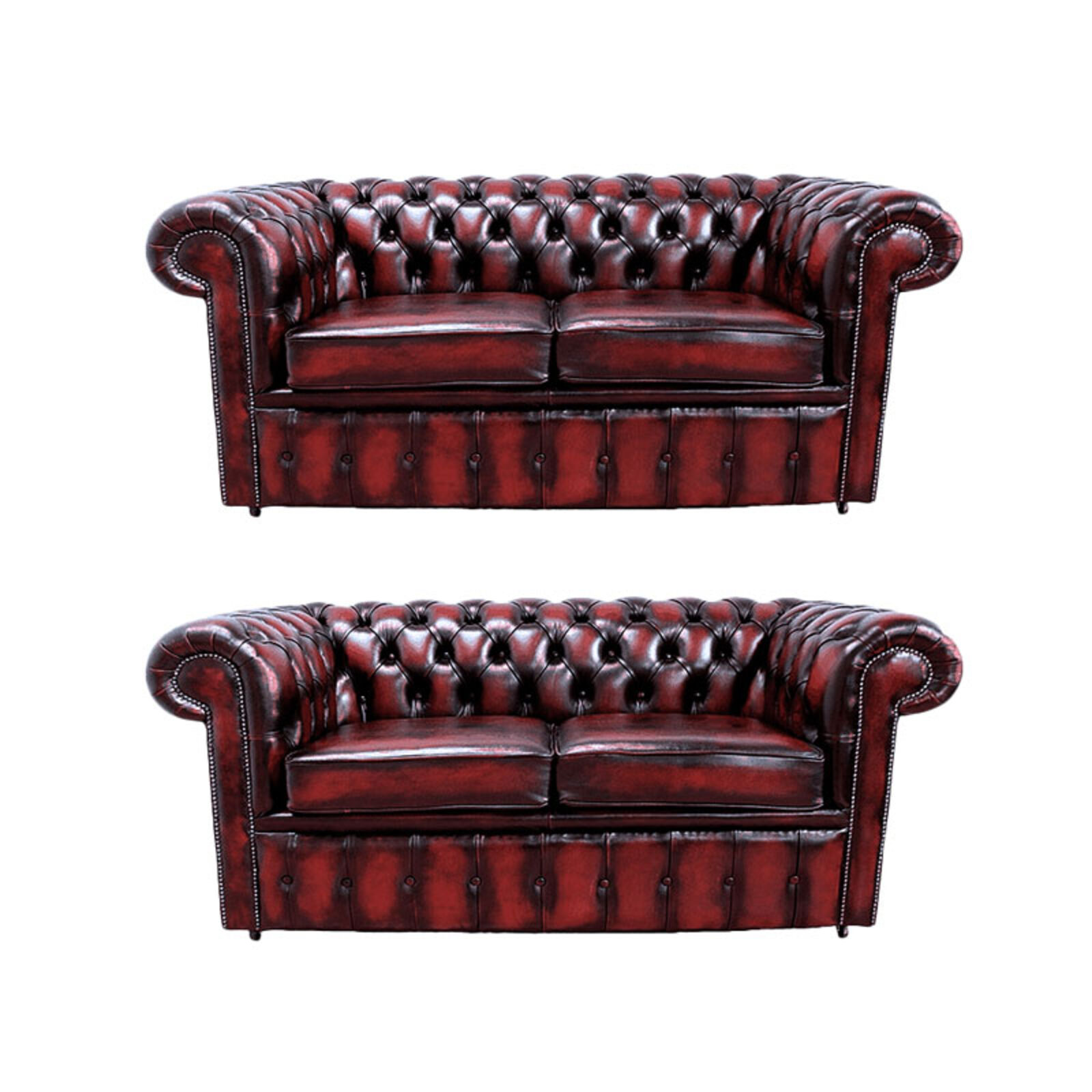 Product photograph of Chesterfield 2 2 Leather Sofa Offer Antique Oxblood from Designer Sofas 4U
