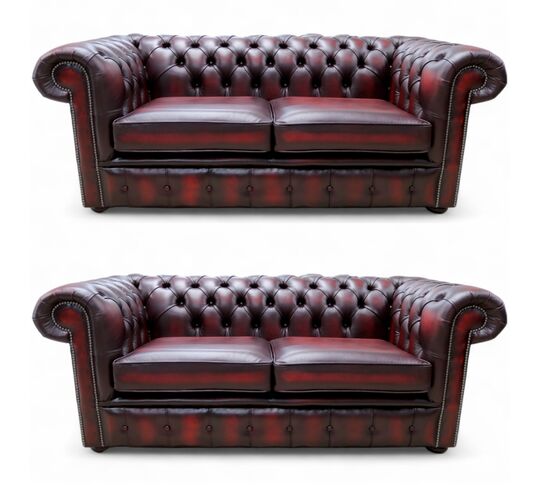 Chesterfield 2+2 Leather Sofa Offer antique Oxblood