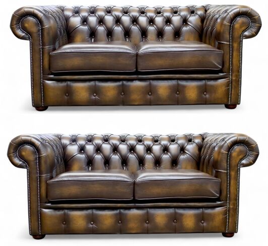 Chesterfield 2+2 Leather Sofa Suite Antique Gold Leather