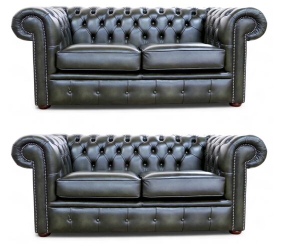 Chesterfield 2+2 Leather Sofa Suite Antique Olive Leather