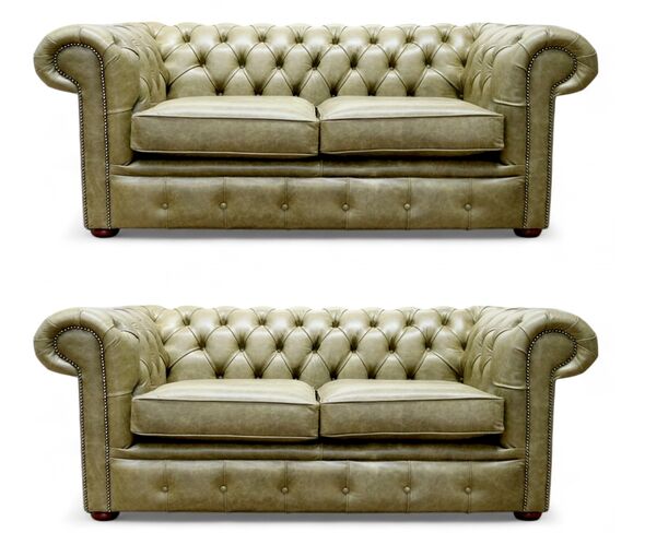 Chesterfield 2+2 Seater Old English Olive Leather Sofa Suite Offer