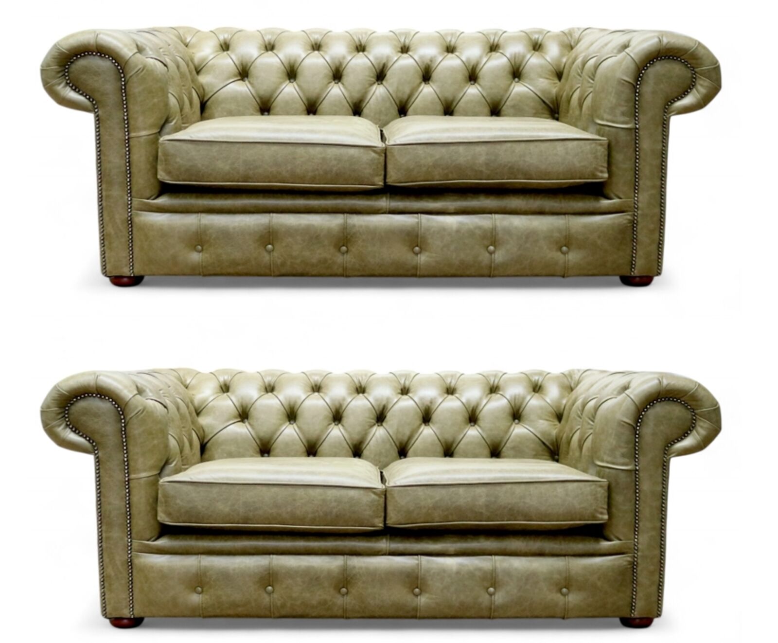 Chesterfield 2+2 Seater Old English Olive Leather Sofa Suite Offer