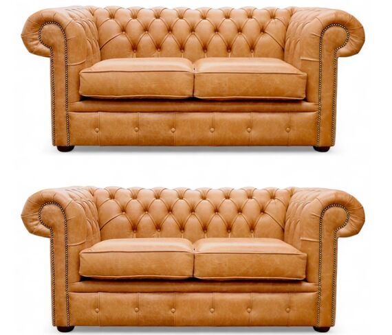 Chesterfield 2+2 Seater Old English Tan Leather Sofa Suite Offer