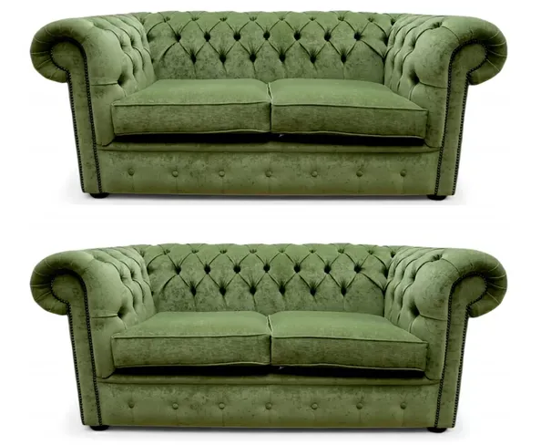 Chesterfield 2+2 Seater Sofa Settee Sage Green Fabric Suite Offer