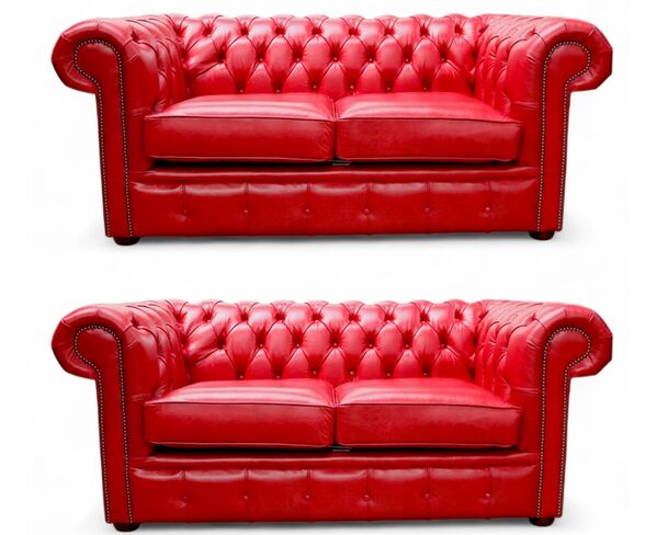 Chesterfield 2+2 Sofa Suite Old English Gamay Red Leather