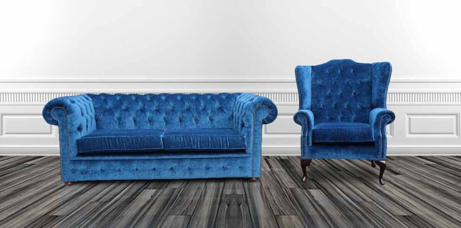 Product photograph of Chesterfield 2 Seater Sofa And Wing Chair Velluto Royal Amp Hellip from Designer Sofas 4U
