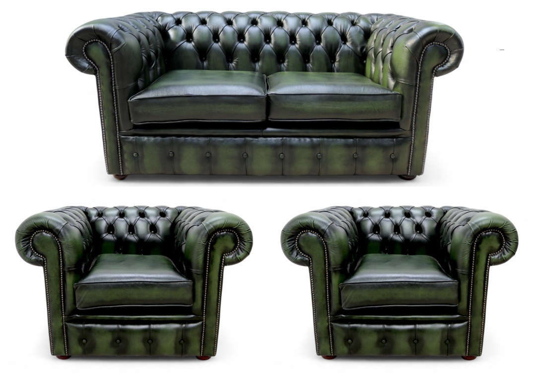 Chesterfield Seater Sofa x Club Chairs Leather Sofa Suite