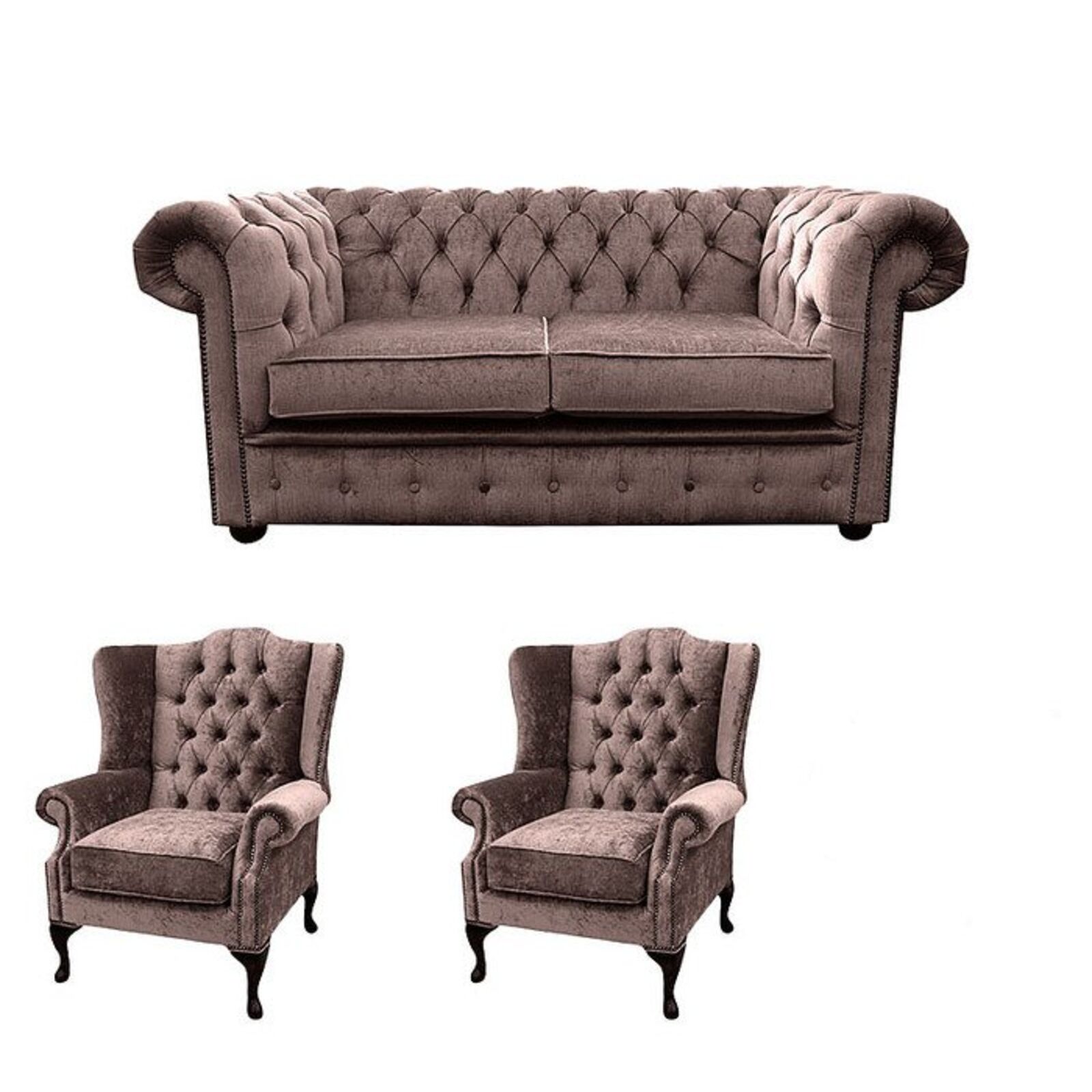 Product photograph of Chesterfield 2 Seater Sofa 2 X Mallory Wing Chair Harmony Charcoal Velvet Sofa Suite Offer from Designer Sofas 4U