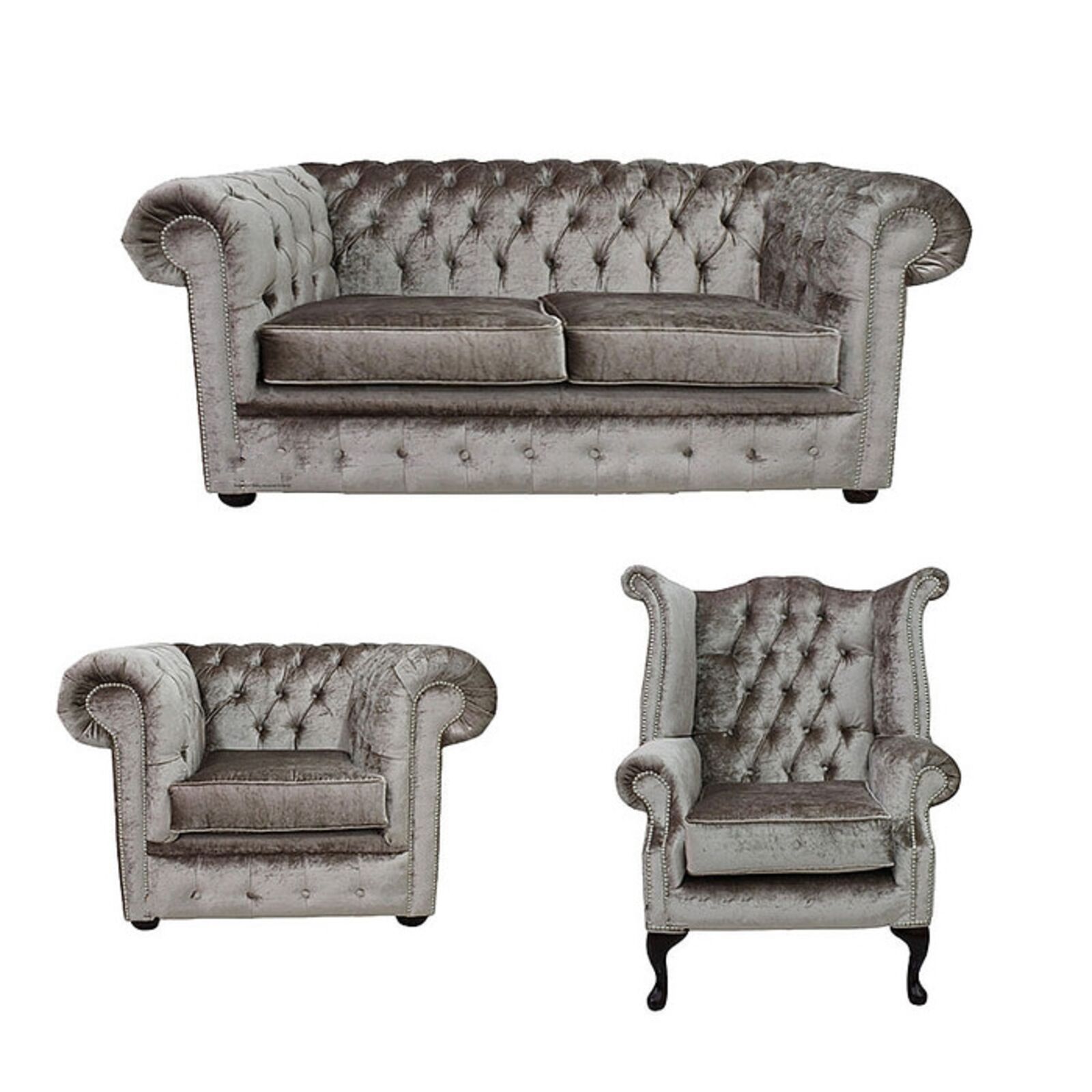 Product photograph of Chesterfield 2 Seater Sofa Club Chair Queen Anne Chair Boutique Beige Velvet Sofa Suite Offer from Designer Sofas 4U