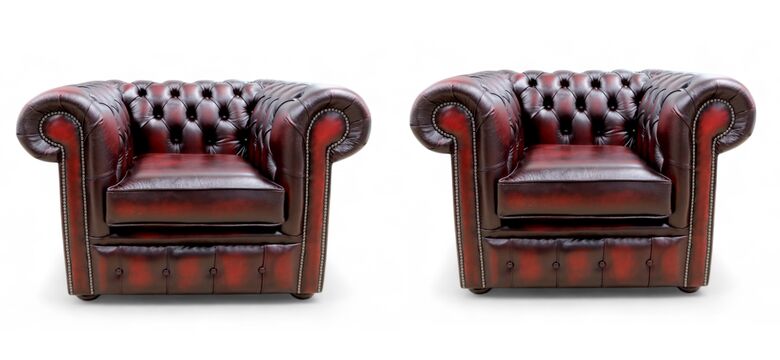 Chesterfield 2 x Club Chairs Leather Sofa Suite Offer Antique Oxblood