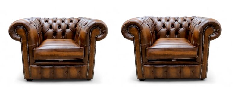 Chesterfield 2 x Club Chairs Leather Sofa Suite Offer Antique Tan
