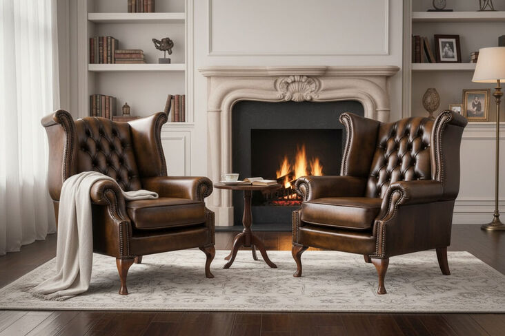 Chesterfield 2 x Queen anne Chairs Leather Sofa Suite Offer Antique Gold