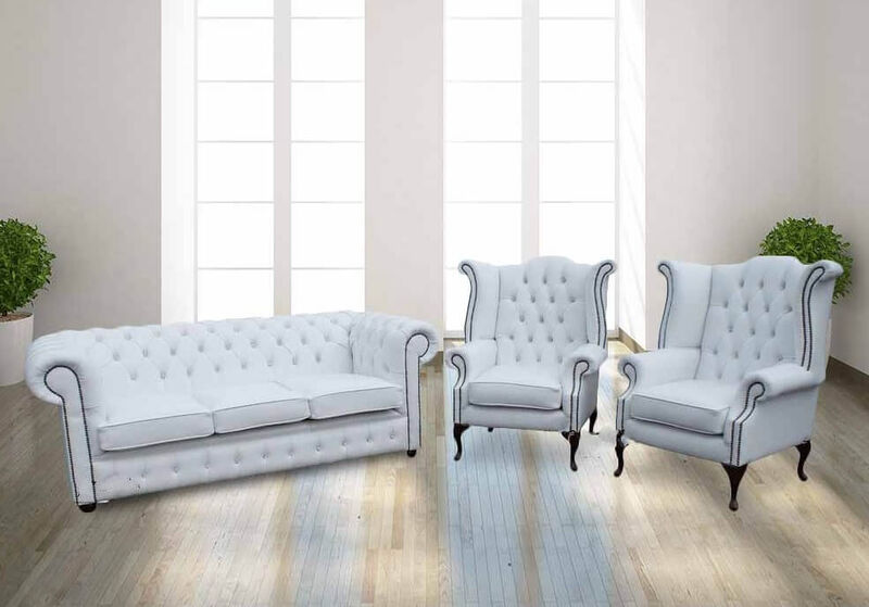 Product photograph of Chesterfield 3 1 1 Crystal Diamond White Leather Sofa Offer from Designer Sofas 4U
