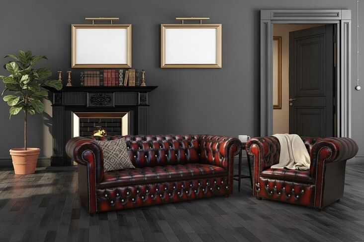 Chesterfield 3+1 Crystal Diamond Leather Sofa Offer Antique Oxblood