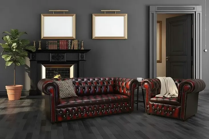 Chesterfield 3+1 Crystal Diamond Leather Sofa Offer Antique Oxblood