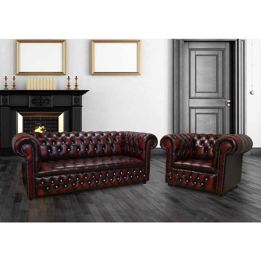 Oxblood Leather Chesterfield Furniture, Oxblood Leather Sofa