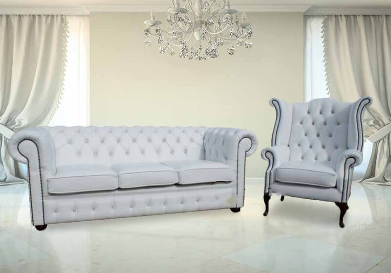 Product photograph of Chesterfield 3 1 Crystal Diamond White Leather Sofa Offer from Designer Sofas 4U