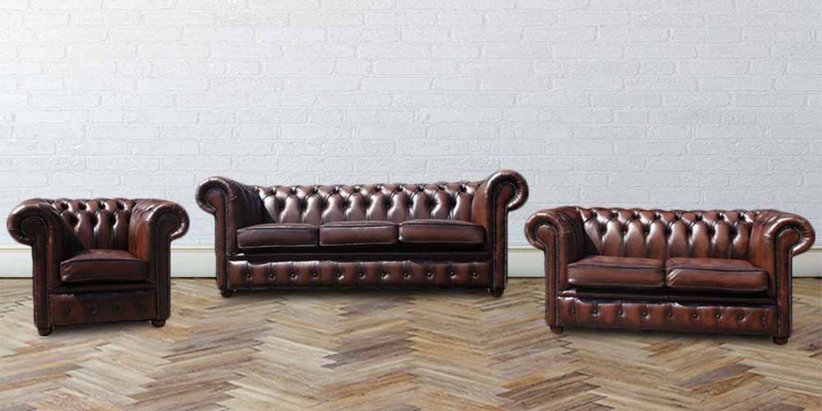 Chesterfield 3 2 1 Seater Real Antique, Leather Sofa 3 2 1