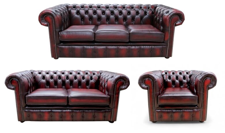 Chesterfield 3+2+1 Leather Sofa Suite Antique Oxblood Offer