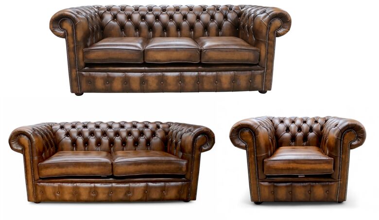 Chesterfield 3+2+1 Leather Sofa Suite Antique Tan Offer