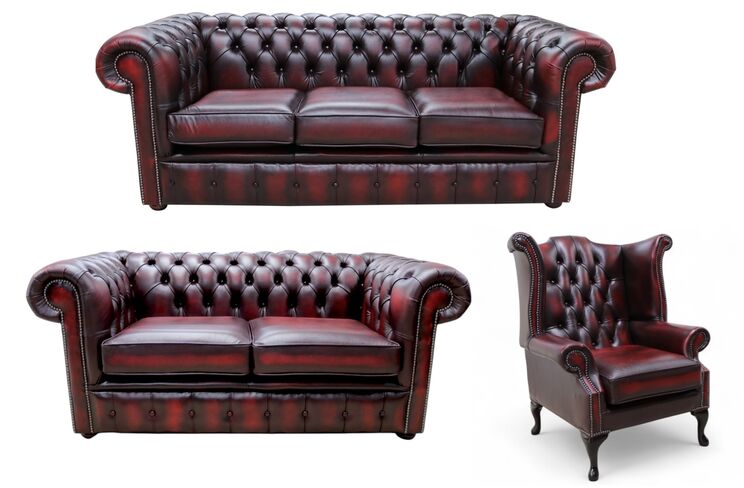 Chesterfield 3+2+1 Sofa Suite Antique Oxblood Leather Offer