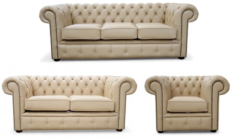 Chesterfield 3+2+1 Sofa Suite in Shelly Ivory Leather Offer