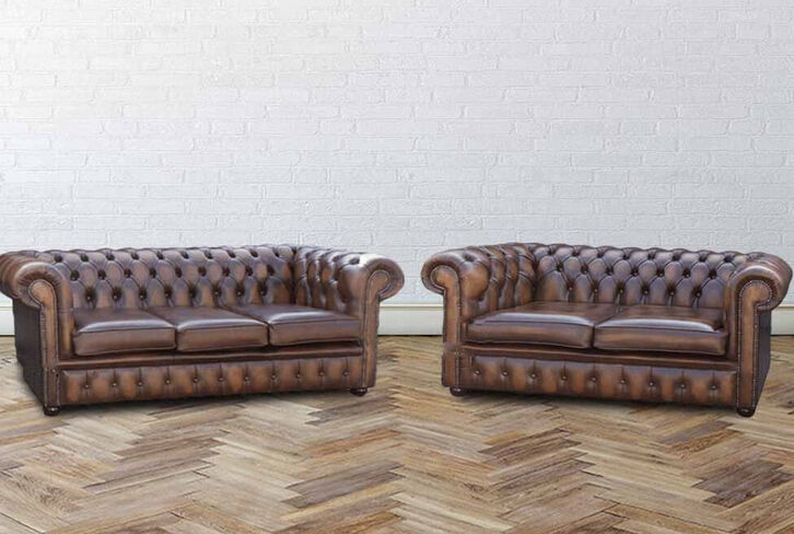 Chesterfield 3 + 2 Seater Antique Tan Sofa Suite Offer