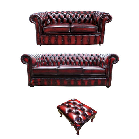 Chesterfield 3+2+Footstool Leather Sofa Offer Antique Oxblood leather