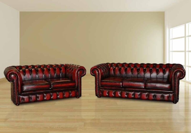 Product photograph of Chesterfield 3 2 Sofa Suite Antique Oxblood Real Leather from Designer Sofas 4U