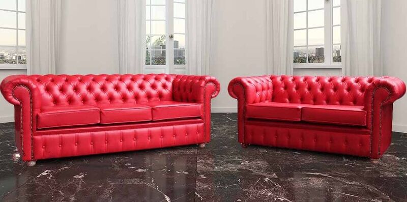 Product photograph of Chesterfield 3 2 Red Faux Leather Sofa Offer from Designer Sofas 4U