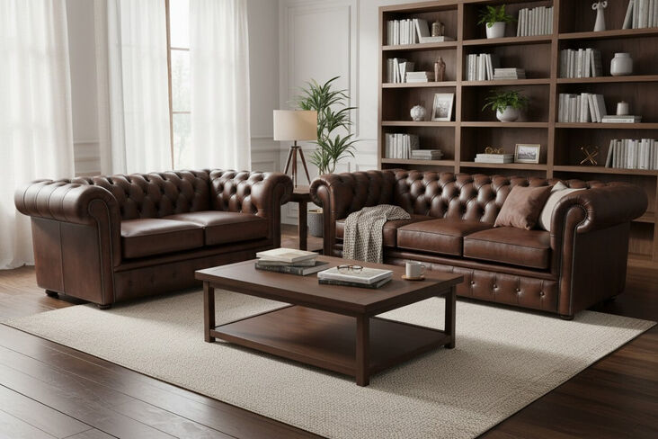 Chesterfield 3 + 2 Seater Real Antique Leather Sofa Suite Offer
