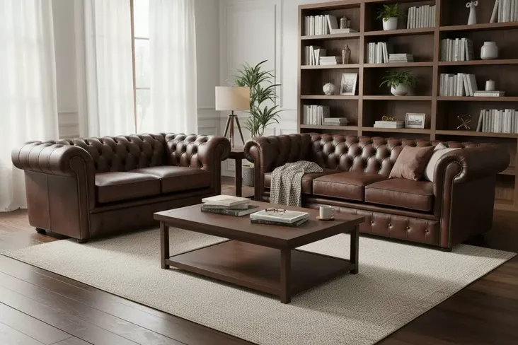 Chesterfield 3 + 2 Seater Real Antique Leather Sofa Suite Offer