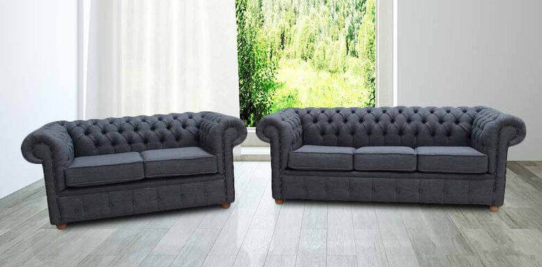 Chesterfield 3+2 Seater Settee Zoe Granite Grey Fabric Sofa Offer